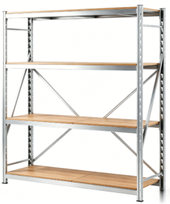 Silver steel frame wooden vertical storage rack