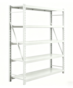 White heavy-duty carbon steel vertical storage shelf